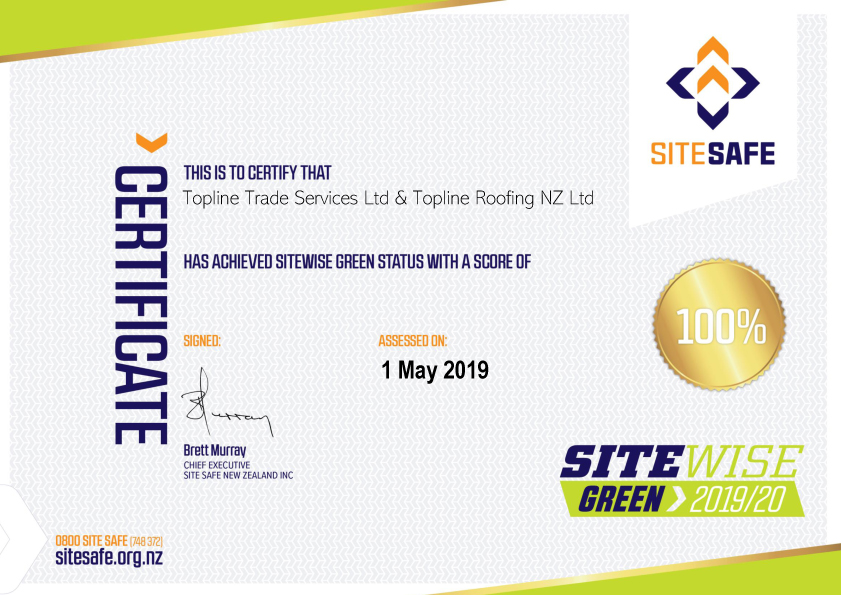 SiteWise Green Status - 100% Score | Topline Trade Services